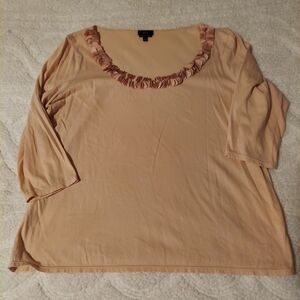 Talbots Soft Peach Long Sleeve Top with Ruffle Neckline